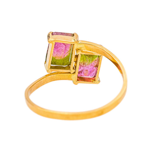 Bague 54 Bague Toi et moi Or jaune Tourmaline melon d'eau 58 Facettes 5450149CN