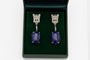 Boucles d'oreilles Style Art déco - Boucles d’oreilles pendantes en platine, lapis-lazuli, diamants et saphirs synthétiques 58 Facettes 10839