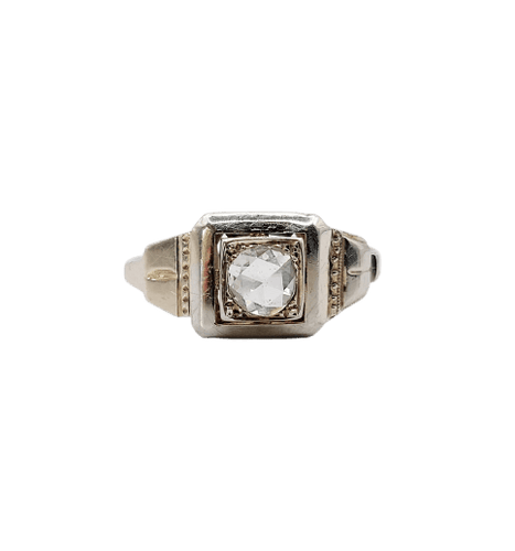Bague 54.5 Bague tank Art déco en or blanc 18k et diamant taille rose 58 Facettes A07019