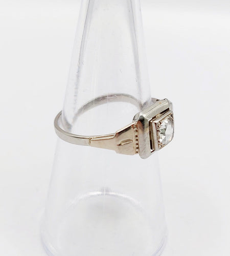 Bague Bague tank Art déco en or blanc 18k et diamant taille rose 58 Facettes A07019