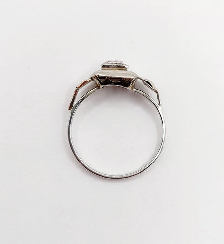 Bague Bague tank Art déco en or blanc 18k et diamant taille rose 58 Facettes A07019
