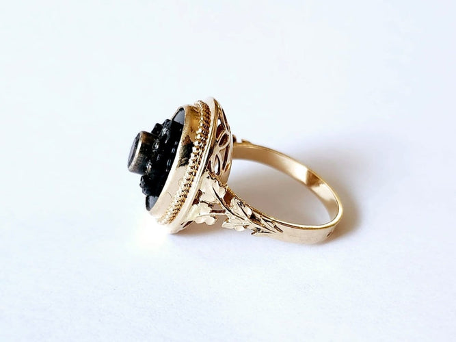 Bague 53 Bague - Onyx, grenat et diamants taille rose en or jaune 18 carats 58 Facettes VERM251219-171