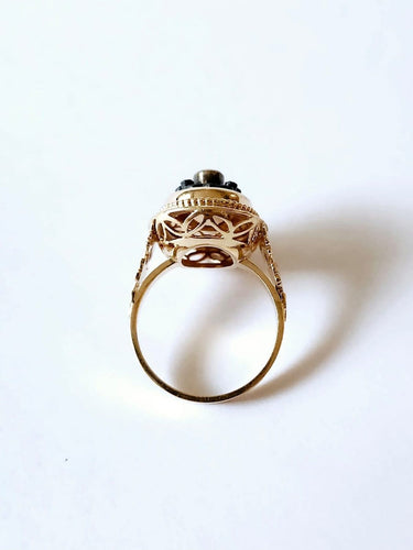 Bague 53 Bague - Onyx, grenat et diamants taille rose en or jaune 18 carats 58 Facettes VERM251219-171