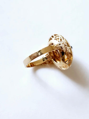 Bague 53 Bague - Onyx, grenat et diamants taille rose en or jaune 18 carats 58 Facettes VERM251219-171