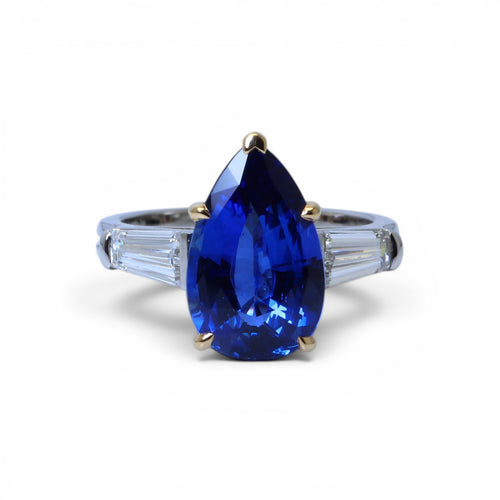 Bague 52 Bague solitaire saphir de Ceylan et diamants en platine et or jaune 58 Facettes