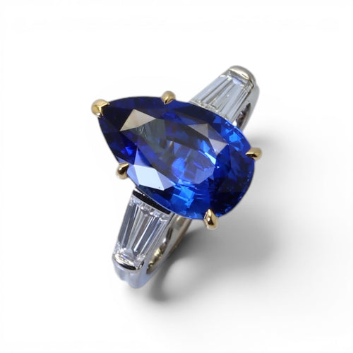 Bague 52 Bague solitaire saphir de Ceylan et diamants en platine et or jaune 58 Facettes