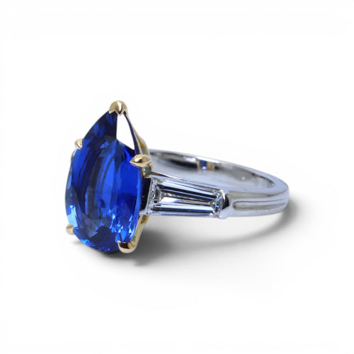 Bague 52 Bague solitaire saphir de Ceylan et diamants en platine et or jaune 58 Facettes