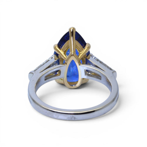 Bague 52 Bague solitaire saphir de Ceylan et diamants en platine et or jaune 58 Facettes