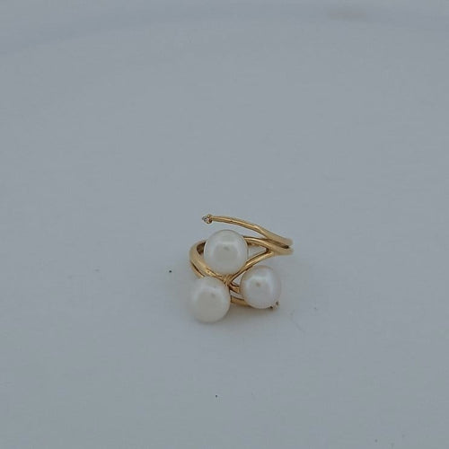 Bague 48 Bague perles de culture et diamants en or jaune 18 carats 58 Facettes RV CREATION - 3042192
