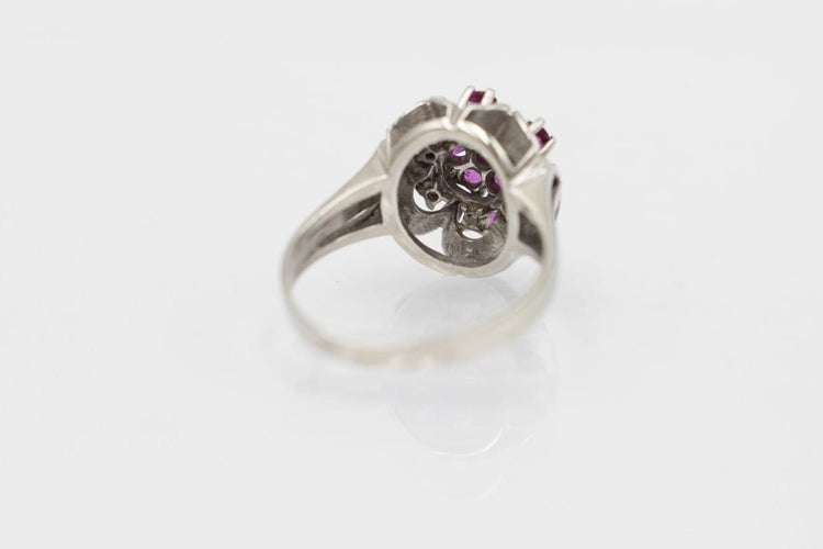Bague 59 Bague vintage dôme en or blanc 585 sertie de rubis 58 Facettes KGN1