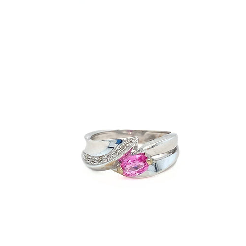 Bague 54.5 Bague en or blanc 750 avec saphir rose et diamants 58 Facettes 434741