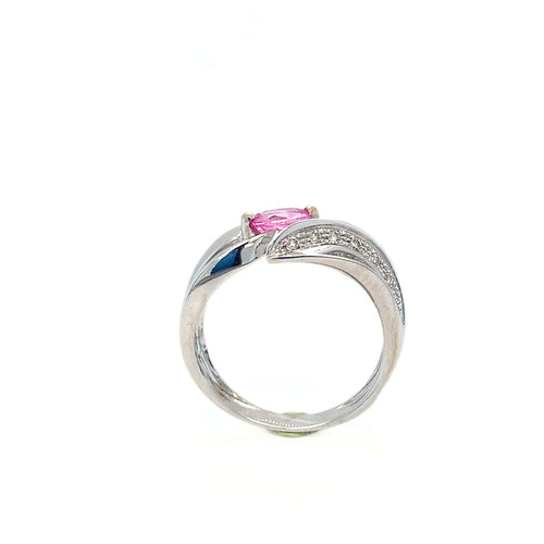 Bague 54.5 Bague en or blanc 750 avec saphir rose et diamants 58 Facettes 434741