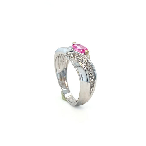 Bague 54.5 Bague en or blanc 750 avec saphir rose et diamants 58 Facettes 434741