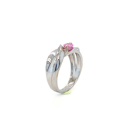 Bague 54.5 Bague en or blanc 750 avec saphir rose et diamants 58 Facettes 434741