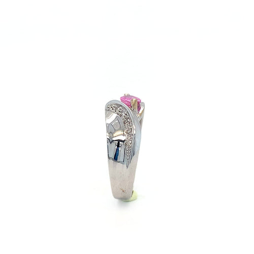 Bague 54.5 Bague en or blanc 750 avec saphir rose et diamants 58 Facettes 434741
