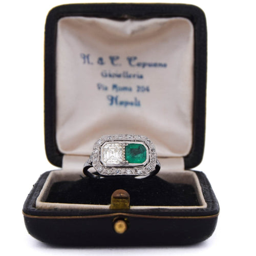 Bague 59 Art déco - Bague en platine 950 avec émeraude et diamants 58 Facettes AN631 P25 (05929)