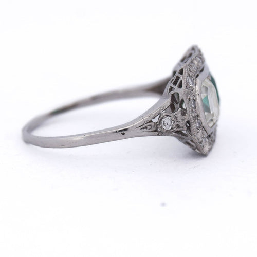 Bague 59 Art déco - Bague en platine 950 avec émeraude et diamants 58 Facettes AN631 P25 (05929)