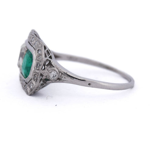 Bague 59 Art déco - Bague en platine 950 avec émeraude et diamants 58 Facettes AN631 P25 (05929)