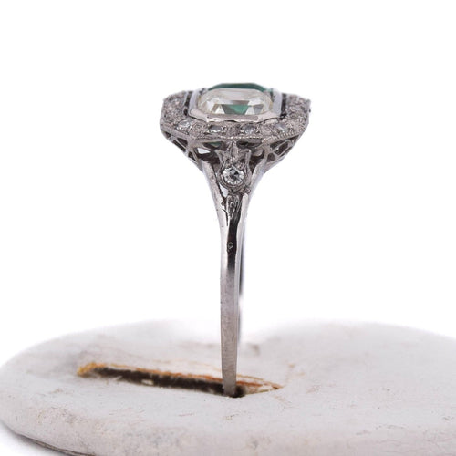 Bague 59 Art déco - Bague en platine 950 avec émeraude et diamants 58 Facettes AN631 P25 (05929)