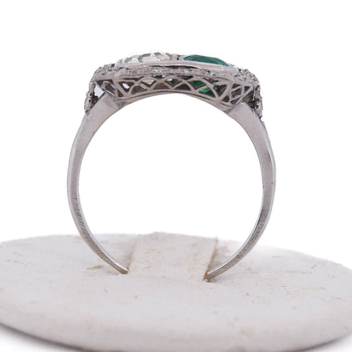Bague 59 Art déco - Bague en platine 950 avec émeraude et diamants 58 Facettes AN631 P25 (05929)