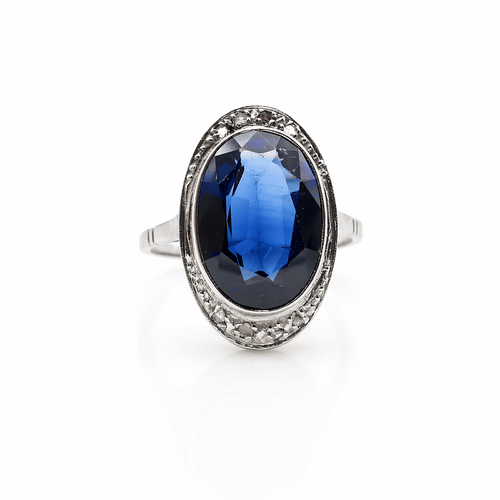 Bague 54 Art déco - Bague en or et platine au saphir et diamants 58 Facettes Art déco Bague en or et platine sertie de saphir et diamants