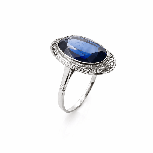 Bague 54 Art déco - Bague en or et platine au saphir et diamants 58 Facettes Art déco Bague en or et platine sertie de saphir et diamants