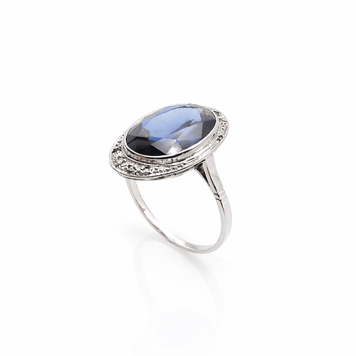 Bague 54 Art déco - Bague en or et platine au saphir et diamants 58 Facettes Art déco Bague en or et platine sertie de saphir et diamants