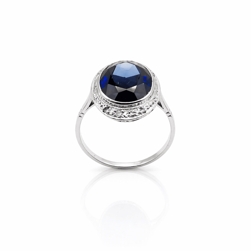 Bague 54 Art déco - Bague en or et platine au saphir et diamants 58 Facettes Art déco Bague en or et platine sertie de saphir et diamants