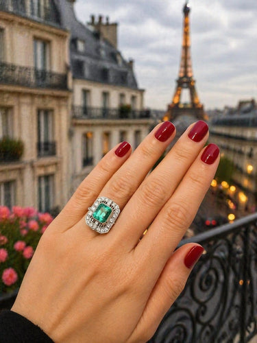 Bague 54 Bague Art déco - Émeraude colombienne et diamants en or blanc 18k 58 Facettes 50447