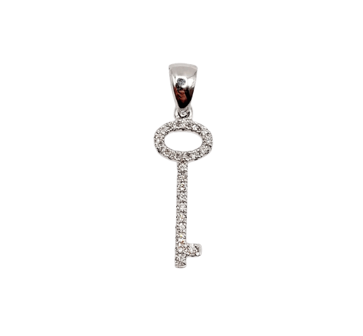 Pendentif Pendentif clé vintage en or blanc 18k pavé de diamants 58 Facettes A07034