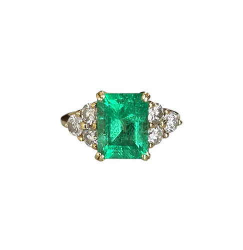 Bague 54 Bague en or jaune 18K avec émeraude colombienne et diamants 58 Facettes 259