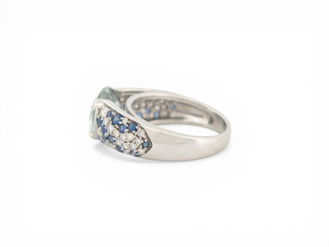 Bague 52 Mauboussin Nuit d'Amour - Bague en or blanc et aigue-marine, diamants et saphirs 58 Facettes 274240