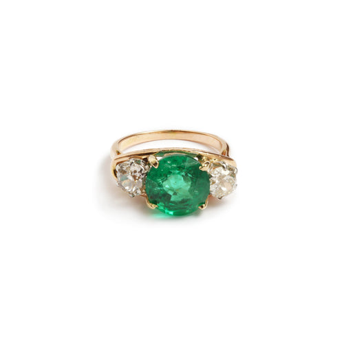 Bague Bague émeraude éthiopienne 4,35 ct et diamants en or jaune 18 carats et platine 58 Facettes BEM42