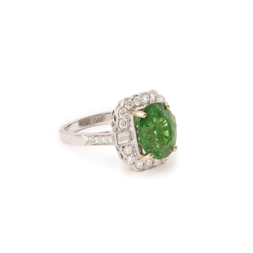 Bague 53.5 Bague pompadour en or gris 18 carats avec tsavorite et diamants 58 Facettes B376