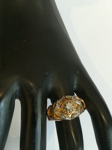 Bague 54 Bague ancienne trois ors 18 ct avec diamants 58 Facettes 00923