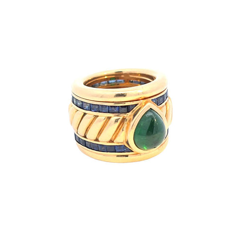 Bague 47 Bague multi-pierres en or jaune avec émeraude cabochon poire 58 Facettes 111134