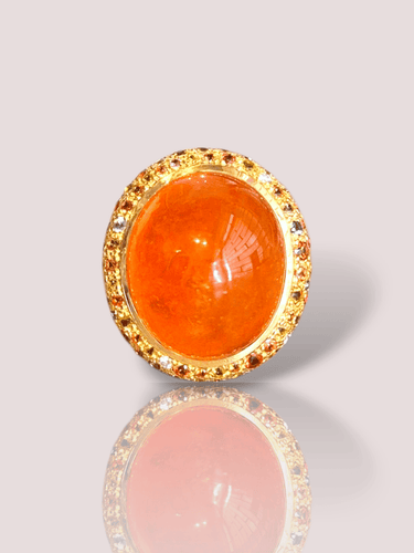 Bague 54 Bague vintage en or jaune 18 carats avec grenat spessartite et saphirs 58 Facettes 5812099