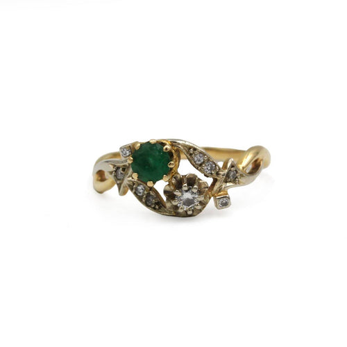 Bague 56.5 Bague Toi & Moi en or jaune et blanc avec diamants et émeraude 58 Facettes 260109R