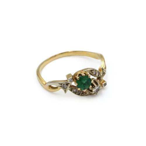 Bague 56.5 Bague Toi & Moi en or jaune et blanc avec diamants et émeraude 58 Facettes 260109R