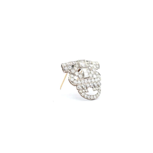 Broche Art déco - Broche géométrique ajourée en platine et diamants 58 Facettes 60024059