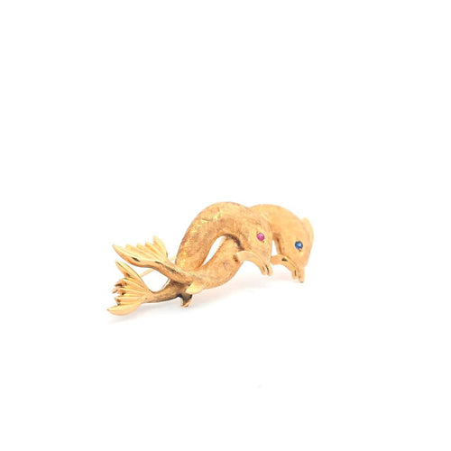 Broche Broche dauphins en or jaune 14K 58 Facettes 40404040