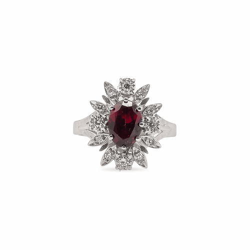 Bague 53 Bague marguerite en or blanc 18 carats rubis et diamants 58 Facettes Bague marguerite en or blanc 18 carats, rubis et diamants