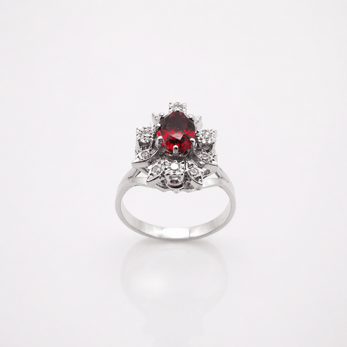 Bague 53 Bague marguerite en or blanc 18 carats rubis et diamants 58 Facettes Bague marguerite en or blanc 18 carats, rubis et diamants