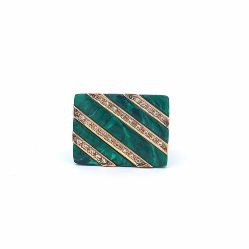 Bague 53 Bague Art déco inspirée en or jaune 14k, malachite et diamants 58 Facettes 19643