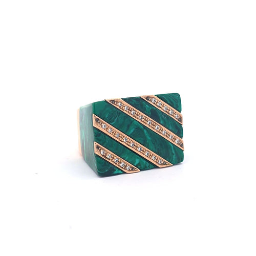 Bague 53 Bague Art déco inspirée en or jaune 14k, malachite et diamants 58 Facettes 19643