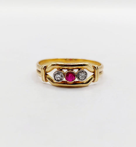 Bague 52.5 Art déco - Bague jarretière en or 18k avec rubis synthétique et diamants 58 Facettes A07035