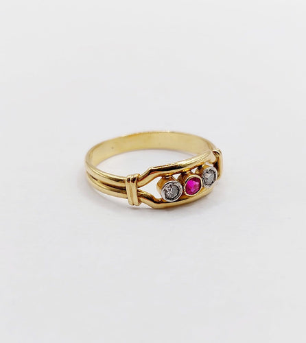 Bague 52.5 Art déco - Bague jarretière en or 18k avec rubis synthétique et diamants 58 Facettes A07035