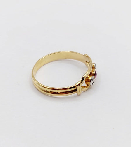 Bague 52.5 Art déco - Bague jarretière en or 18k avec rubis synthétique et diamants 58 Facettes A07035