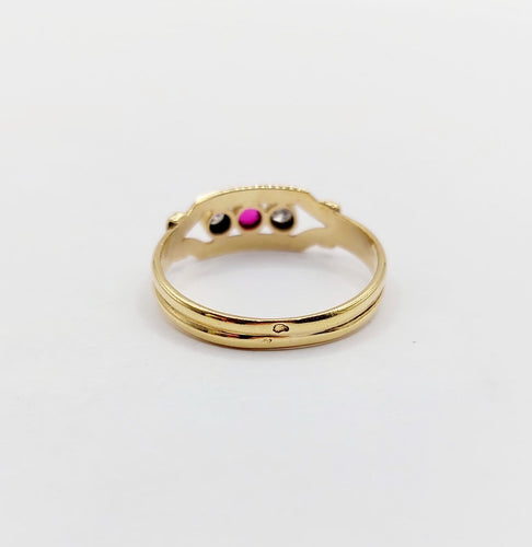 Bague 52.5 Art déco - Bague jarretière en or 18k avec rubis synthétique et diamants 58 Facettes A07035