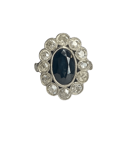 Bague 49 Bague Pompadour en platine avec saphir et diamants, taille 49 58 Facettes BO/260114